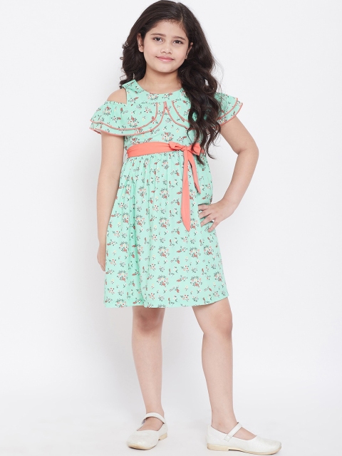 

Stylo Bug Girls Green Printed Fit and Flare Dress