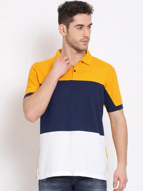 

COBB Men Yellow & White Colourblocked Polo Collar T-shirt