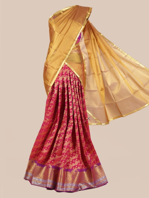 

Pothys Gold-Toned & Maroon Tissue Woven Design Half Saree