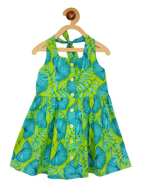 

Campana Girls Green Printed A-Line Dress