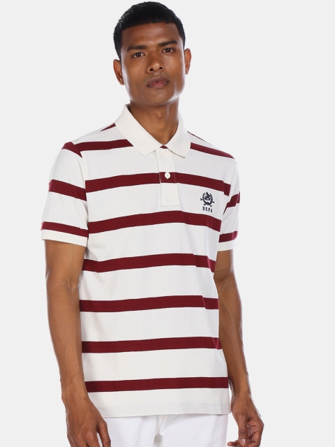 

U.S. Polo Assn. Men White Striped Polo Collar T-shirt