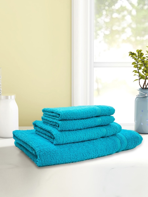 

SPACES Set Of 4 Blue Solid 380 GSM Towel Set