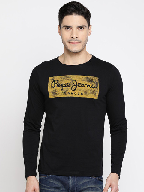 

Pepe Jeans Men Black Printed Round Neck T-shirt