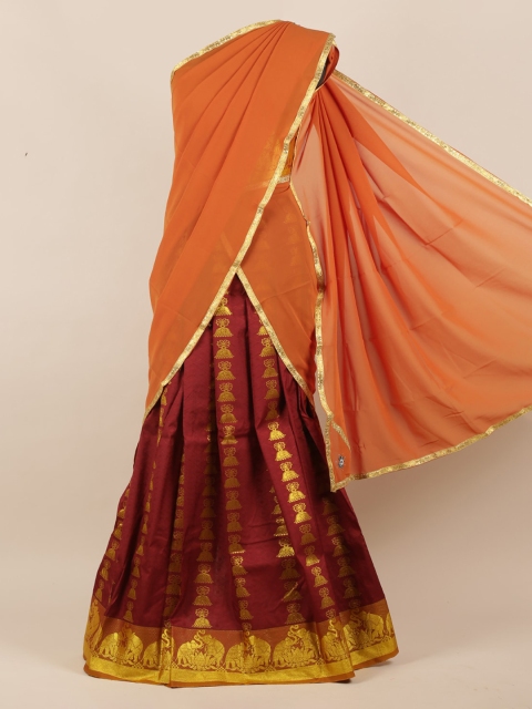 

Pothys Rust & Magenta Poly Chiffon Woven Design Half Saree