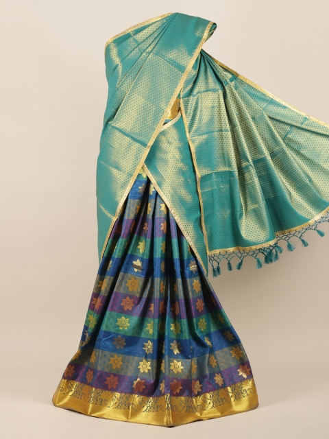 

Pothys Blue & Gold-Toned Tissue Checked Traditional Half Saree