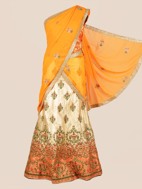 

Pothys Orange & Cream-Coloured Poly Chiffon Embroidered Lehenga Half Saree