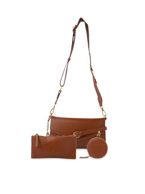 

Sole To Soul Tan Brown Solid Sling Bag with Pouch