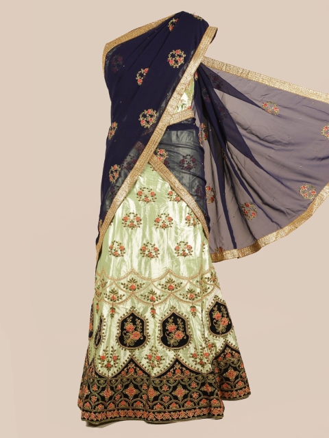 

Pothys Navy Blue & Beige Poly Chiffon Embroidered Half Saree