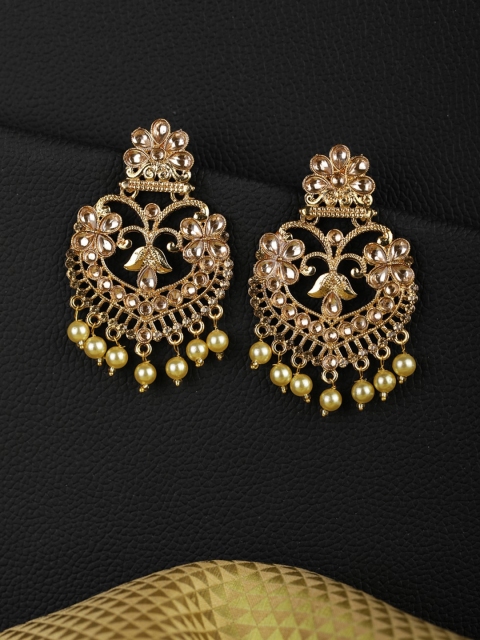 

Priyaasi Gold-Plated Kundan Studded Contemporary Chandbalis