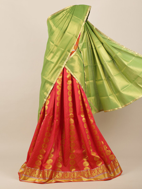 

Pothys Green & Red Tissue Woven Design Half Saree