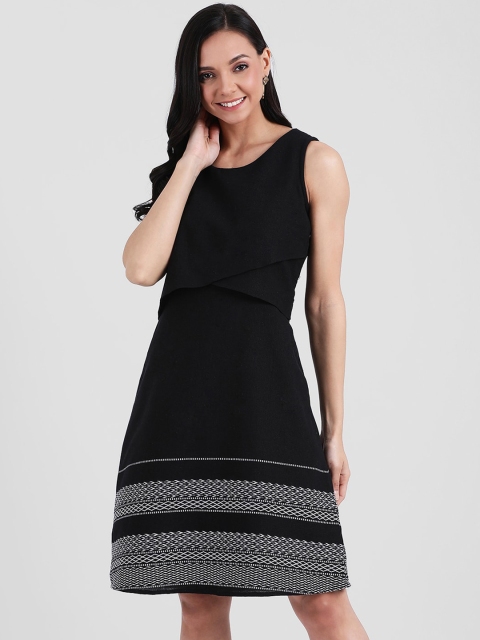 

Zink London Women Black Self Design A-Line Dress
