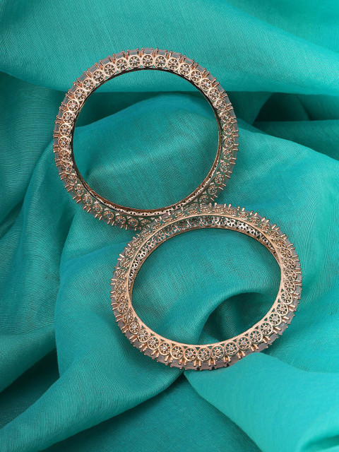 

Adwitiya Collection Set Of 2 Rose-Gold Plated & Pink CZ Studded Handcrafted Bangles