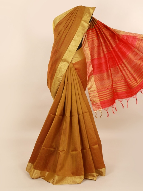 

Pothys Brown Solid Jute Silk Saree