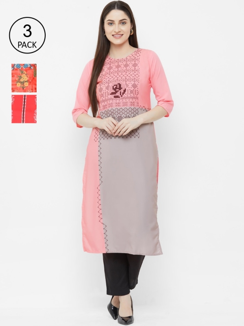 

7Threads Women Pack of 3 Multicoloured Printed Straight Kurtas, Multi