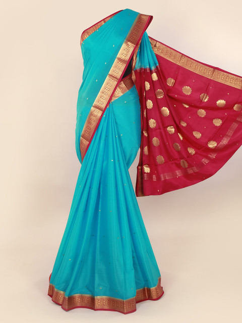 

Pothys Blue Pure Silk Solid Mysore Silk Saree