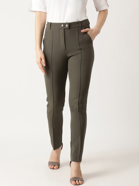 

ZOELLA Women Olive Green Slim Fit Solid Regular Trousers