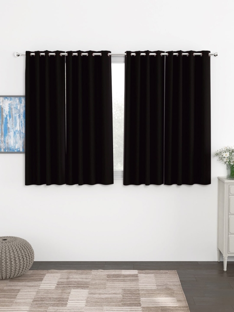 

Story@Home Faux Silk Solid Solid 300GSM Brownish Black Room Darkening Blackout Window Curtain - Set Of 4