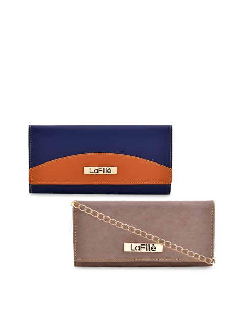 

LaFille Women Pack Of 2 Blue & Taupe Solid Two Fold Wallet