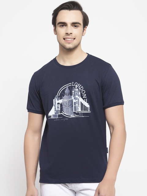 

Allen Cooper Men Navy Blue Slim Fit Printed Round Neck T-shirt