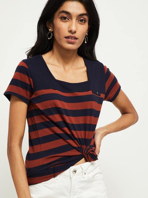 

max Women Navy Blue Striped Top