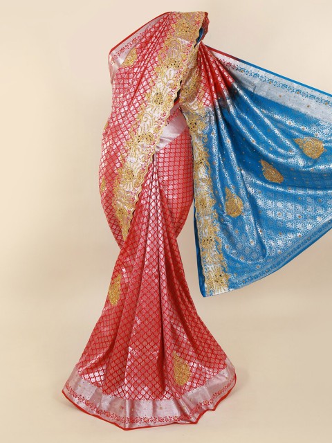 

Pothys Pink & Blue Pure Silk Woven Design Kanjeevaram Saree