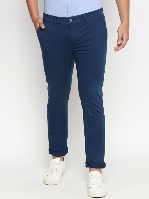 

Basics Men Navy Blue Tapered Fit Solid Chinos