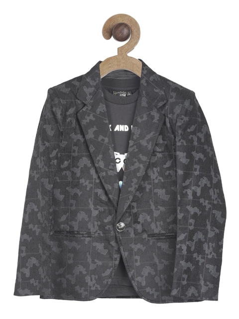 

Actuel Boys Black & Grey Printed Single-Breasted Blazer With T-Shirt