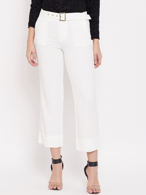 

Madame Women White Regular Fit Solid Regular Trousers