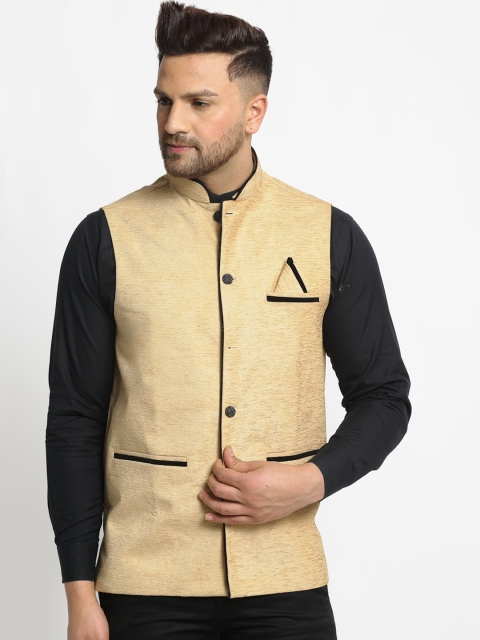 

Jompers Men Beige & Black Woven Nehru Jacket