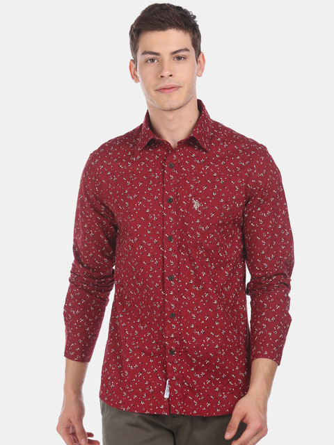 

U.S. Polo Assn. Men Red Regular Fit Printed Casual Shirt