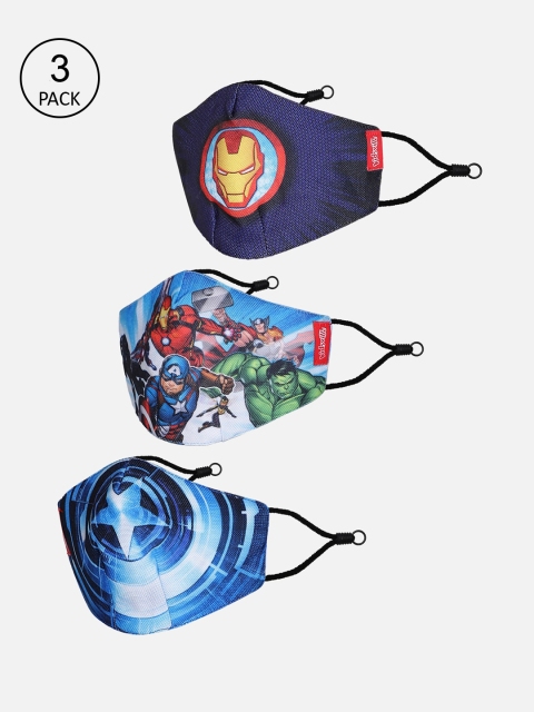 

Kids Ville Boys Pack Of 3 Avengers Print 3-Ply Reusable Cloth Masks, Blue