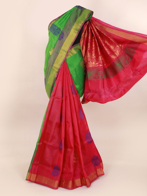 

Pothys Green & Magenta Pure Silk Printed Saree