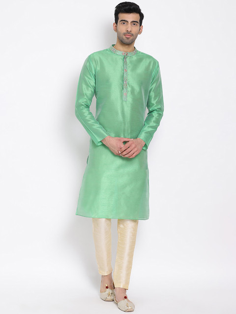 

DEVOILER Men Green Solid Straight Kurta