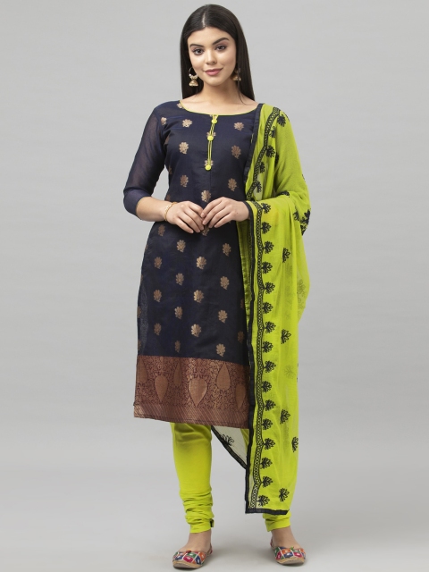 

Satrani Navy Blue & Green Cotton Blend Unstitched Dress Material