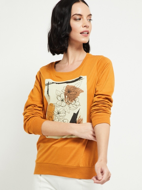 

max Women Yellow Printed Round Neck T-shirt