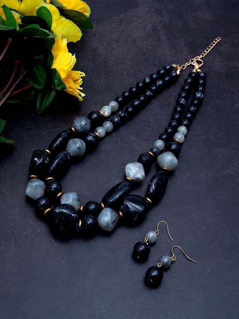 

Golden Peacock Black Bead Double Layered Necklace
