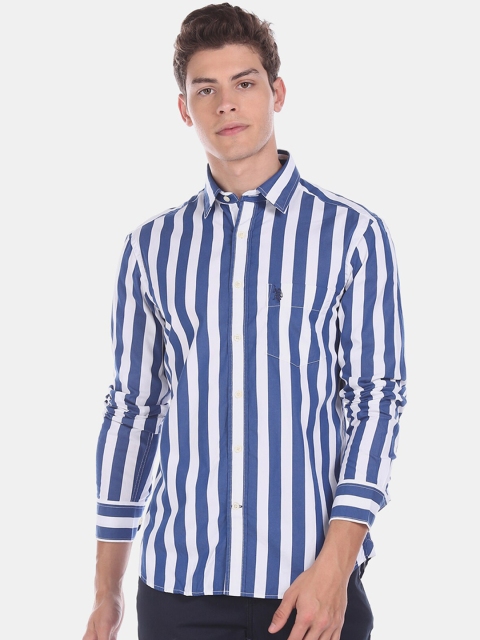 

U.S. Polo Assn. Men Blue & White Regular Fit Striped Casual Shirt
