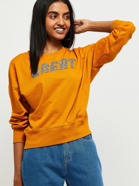 

max Women Yellow & Grey Printed Sweatshirt