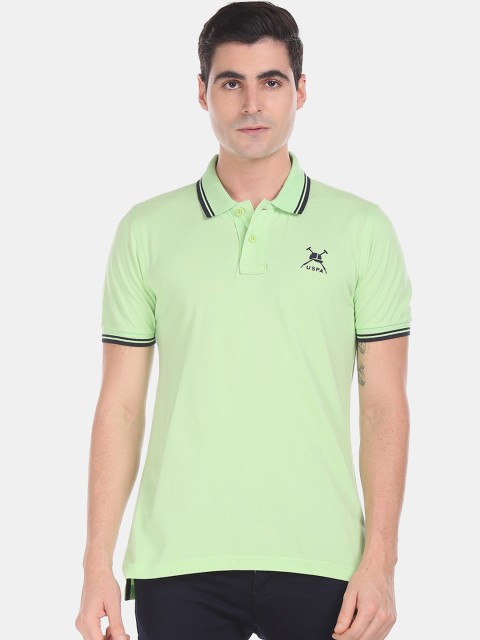 

U.S. Polo Assn. Men Green Solid Polo Collar T-shirt