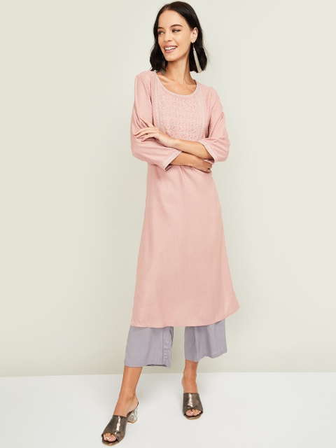 

Melange by Lifestyle Women Pink Self Design Kurta with Palazzos