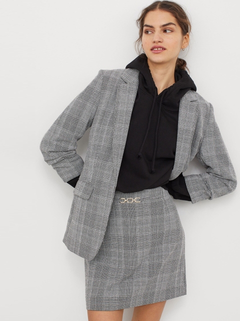 

H&M Women Grey & Black Checked Chain-Detail Mini Skirt