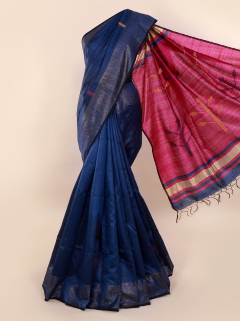 

Pothys Blue Solid Jute Silk Saree
