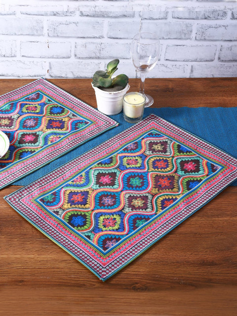 

ROMEE Set of 6 Pink & Blue Printed Table Placemats