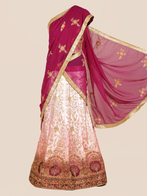 

Pothys Magenta & Pink Poly Chiffon Embroidered Half Saree