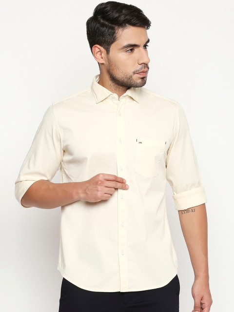 

Basics Men Cream-Coloured Slim Fit Solid Cotton Casual Shirt