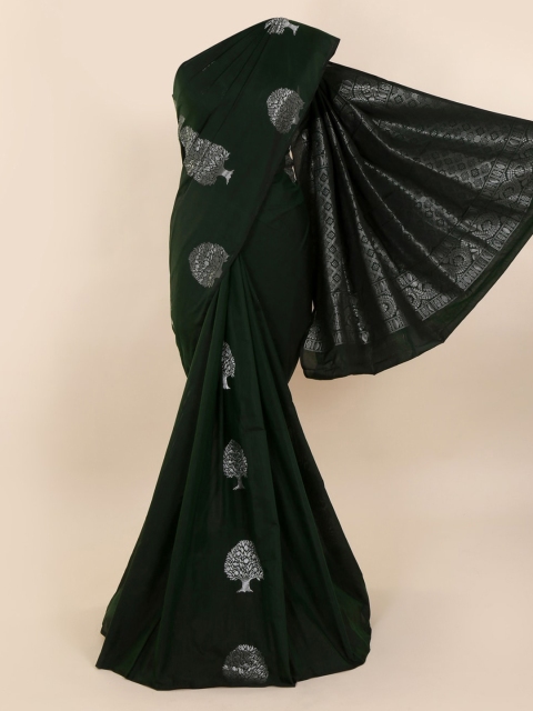 

Pothys Green & Silver-Toned Silk Cotton Printed Saree