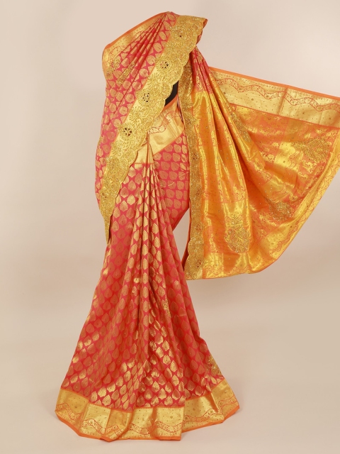 

Pothys Pink Pure Silk Embroidered Kanjeevaram Saree