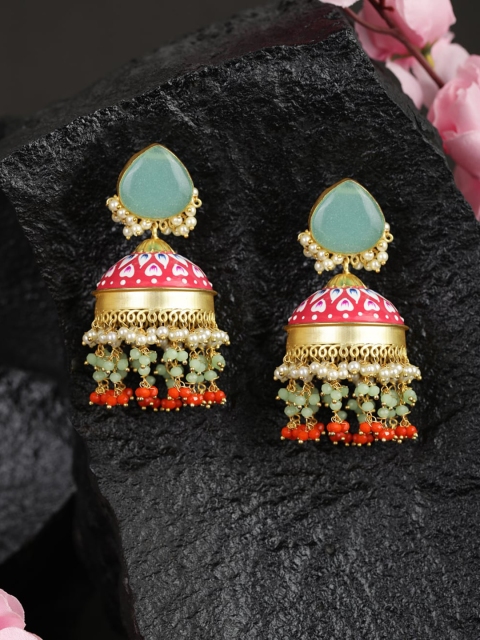 

Priyaasi Gold-Plated & Blue Dome Shaped Jhumkas