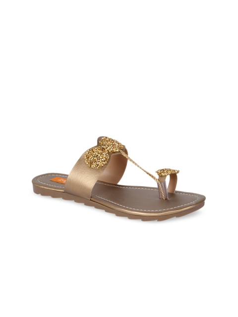 

ZAPATOZ Women Gold-Toned Embellished T-Strap Flats
