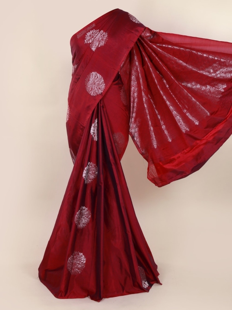 

Pothys Maroon & Silver-Toned Silk Cotton Woven Design Saree
